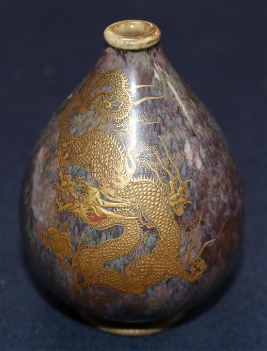 Japanese gourd-shaped brown and gilt vase & a small dragon-decorated vase